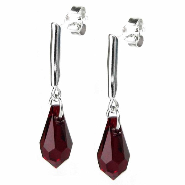 Swarovski Elements Crystal Teardrop Siam Red Sterling Silver Dangle Stud Earring Posts Made with Swarovski Elements Crystal