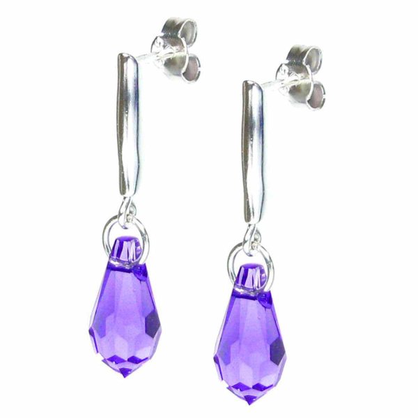 Swarovski Elements Crystal Teardrop Tanzanite Sterling Silver Dangle Stud Earring Posts Made with Swarovski Elements Crystal