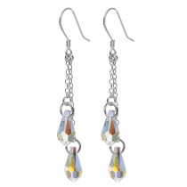 Sterling Silver Swarovski Elements Crystal Aurora Borealis Double Clear AB Teardrop Earrings Made with Swarovski Elements Crystal