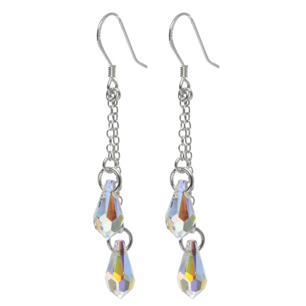 Sterling Silver Swarovski Elements Crystal Aurora Borealis Double Clear AB Teardrop Earrings Made with Swarovski Elements Crystal