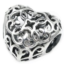 Antique 925 Sterling Silver Ethnic Flower Love Heart Filigree Bead for Pandora Troll Chamilia Biagi European Charm Bracelets