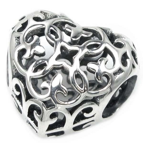 Antique 925 Sterling Silver Ethnic Flower Love Heart Filigree Bead for Pandora Troll Chamilia Biagi European Charm Bracelets