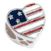 Sterling Silver Military Wife Heart with Love Patriotic USA Flag Blue Red White Enamel Bead For Pandora Troll Chamilia Biagi European Charm Bracelets