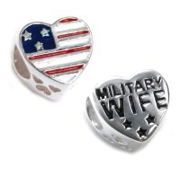 Sterling Silver Military Wife Heart with Love Patriotic USA Flag Blue Red White Enamel Bead For Pandora Troll Chamilia Biagi European Charm Bracelets