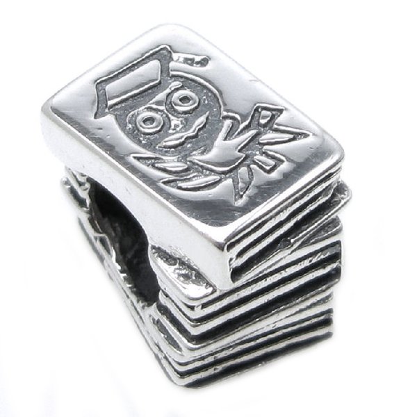 Sterling Silver Wise Owl Scholar Books Education Bead for Pandora Troll Chamilia Biagi European Charm Bracelets