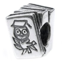 Sterling Silver Wise Owl Scholar Books Education Bead for Pandora Troll Chamilia Biagi European Charm Bracelets