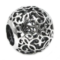 Antique 925 Sterling Silver Round Lots of Flower Filigree Bead for Pandora Troll Chamilia Biagi European Charm Bracelets