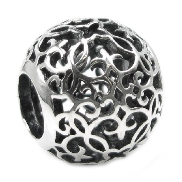 Antique 925 Sterling Silver Round Lots of Flower Filigree Bead for Pandora Troll Chamilia Biagi European Charm Bracelets