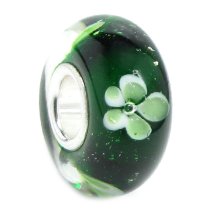 Sterling Silver Green Clover Flower Glass Bead for Pandora Troll Chamilia Biagi European Charm Bracelets