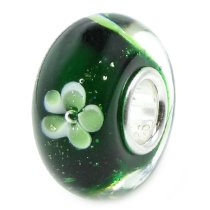 Sterling Silver Green Clover Flower Glass Bead for Pandora Troll Chamilia Biagi European Charm Bracelets