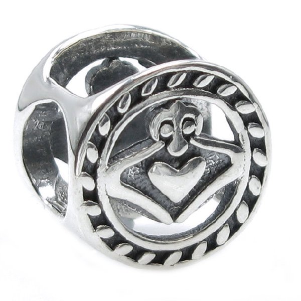 Antique 925 Sterling Silver Round Claddagh Celtic Heart w/ Love Bead for Pandora Troll Chamilia Bigai European Charm Bracelets