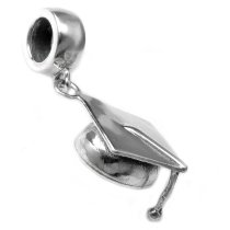 Antique 925 Sterling Silver Graduation Cap Hat Dangle Bead for Pandora Troll Chamilia Biagi European Charm Bracelets