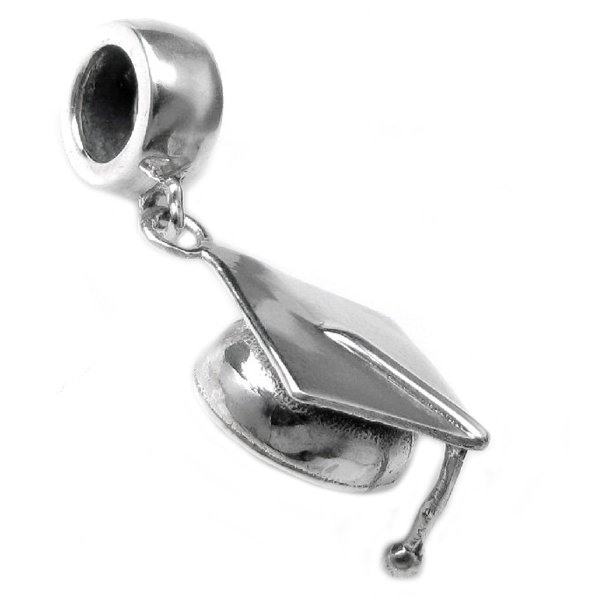 Antique 925 Sterling Silver Graduation Cap Hat Dangle Bead for Pandora Troll Chamilia Biagi European Charm Bracelets