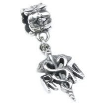 Antique .925 Sterling Silver Registered Nurse RN Logo Symbol Flower Dangle Bead for Pandora Troll Chamilia Biagi European Charm Bracelets