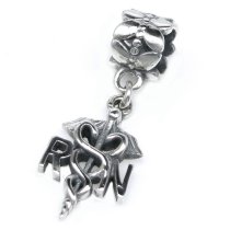Antique .925 Sterling Silver Registered Nurse RN Logo Symbol Flower Dangle Bead for Pandora Troll Chamilia Biagi European Charm Bracelets