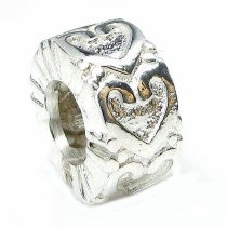 Sterling Silver Round Heart w/ Love Bead for Pandora Troll Chamilia Biagi European Charm Bracelets