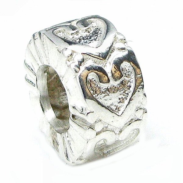 Sterling Silver Round Heart w/ Love Bead for Pandora Troll Chamilia Biagi European Charm Bracelets