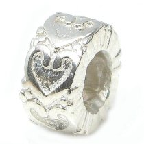Sterling Silver Round Heart w/ Love Bead for Pandora Troll Chamilia Biagi European Charm Bracelets