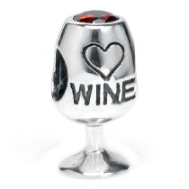 Sterling Silver Red Wine Lover Glass Love Heart Cubic Zirconia Bead for European Charm Bracelets
