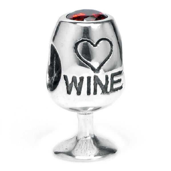 Sterling Silver Red Wine Lover Glass Love Heart Cubic Zirconia Bead for European Charm Bracelets