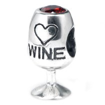 Sterling Silver Red Wine Lover Glass Love Heart Cubic Zirconia Bead for European Charm Bracelets