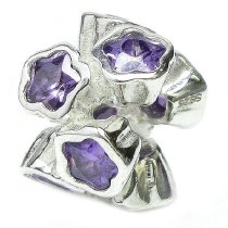Sterling Silver Amethyst / Puple Lots of Flower Bead for Pandora Troll Chamilia Biagi European Charm Bracelets