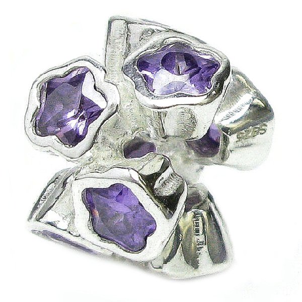 Sterling Silver Amethyst / Puple Lots of Flower Bead for Pandora Troll Chamilia Biagi European Charm Bracelets
