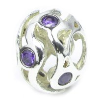 Sterling Silver Amethyst / Purple CZ Birthstone February Wave Bead for Pandora Trol Chamilia Biagi European Charm Bracelets