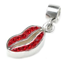 Sterling Silver Sexy Red Lips Kiss Crystal Dangle Bead for Pandora Troll Chamilia Biagi European Charm Bracelets