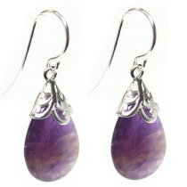 Sterling Silver Filigree Flower Bail Teardrop Amethyst Dangle Earring French Hook Earwire