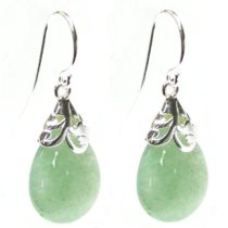 Sterling Silver Filigree Flower Bail Teardrop Aventurine Dangle Earring French Hook Earwire