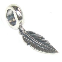 Antique Sterling Silver Angel Feather Dangle Bead for Pandora Troll Chamilia Biagi European Charm Bracelets
