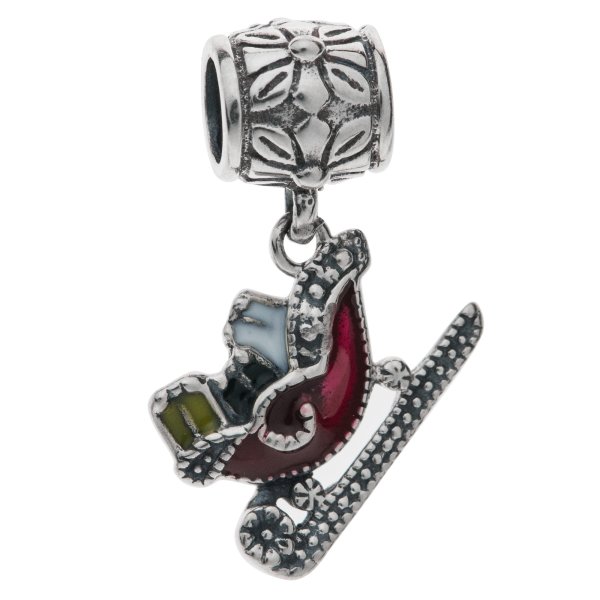 Antique Sterling Silver Santas Sleigh with Gift Christmas Red & Green Enamel Dangle Bead for Pandora Troll Chamilia Biagi European Charm Bracelets