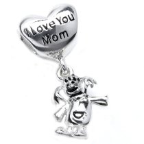 Sterling Silver I Love You Mom Heart Little Dangle Happy Girl Bead for Pandora Troll Chamilia Biagi European Charm Bracelets