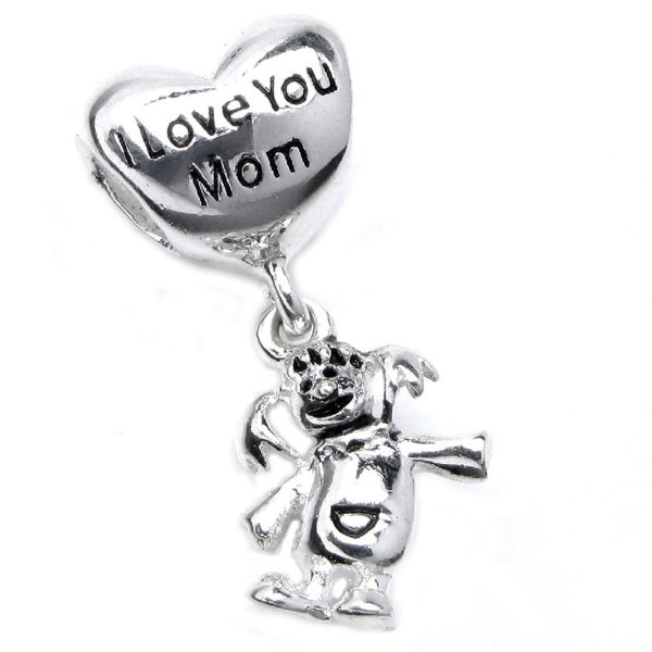 Sterling Silver I Love You Mom Heart Little Dangle Happy Girl Bead for Pandora Troll Chamilia Biagi European Charm Bracelets
