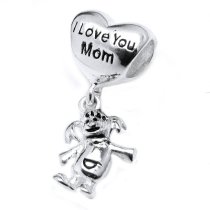 Sterling Silver I Love You Mom Heart Little Dangle Happy Girl Bead for Pandora Troll Chamilia Biagi European Charm Bracelets