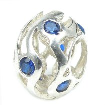 Sterling Silver Sapphire Blue CZ Birthstone September Wave Bead for Pandora Troll Chamilia Biagi European Charm Bracelets
