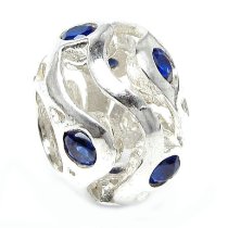 Sterling Silver Sapphire Blue CZ Birthstone September Wave Bead for Pandora Troll Chamilia Biagi European Charm Bracelets