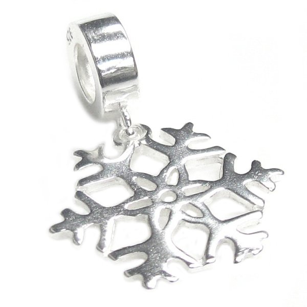 Sterling Silver Christmas Snowflake Snow Flower Dangle Bead for Pandora Troll Chamilia Biagi European Charm Bracelets