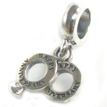 Sterling Silver Happy Anniversary Lover Ring Dangle Love Bead for Pandora Troll Chamilia Biagi European Charm Bracelets