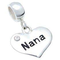 Sterling Silver Nana Heart Love CZ Crystal Dangle Bead for Pandora European Charm Bracelets