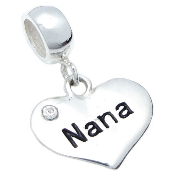 Sterling Silver Nana Heart Love CZ Crystal Dangle Bead for Pandora European Charm Bracelets