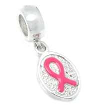 Sterling Silver Pink Ribbon Breast Cancer Awareness Dangle Bead for Pandora Troll Chamilia Biagi European Charm Bracelets