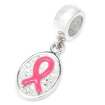 Sterling Silver Pink Ribbon Breast Cancer Awareness Dangle Bead for Pandora Troll Chamilia Biagi European Charm Bracelets