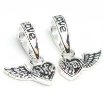 Sterling Silver Wing Wife and Husband Forever Love Heart Dangle Family Bead for Pandora Troll European Charm Bracelets