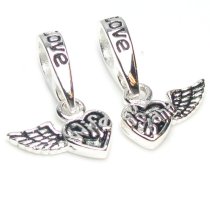 Sterling Silver Wing Wife and Husband Forever Love Heart Dangle Family Bead for Pandora Troll European Charm Bracelets