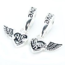 Sterling Silver Wing Wife and Husband Forever Love Heart Dangle Family Bead for Pandora Troll European Charm Bracelets
