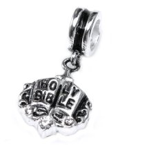 Sterling Silver Holy Bible Clear CZ Dangle Bead for Pandora Troll Chamilia Biagi European Charm Bracelets