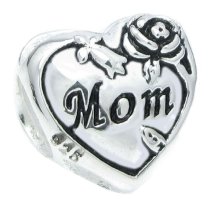 Sterling Silver Love Mom Heart Rose Flower Bead for Pandora Troll Chamilia Biagi European Charm Bracelets