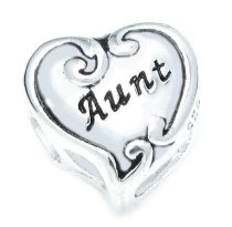 Sterling Silver Love Aunt Heart Bead for Pandora Troll Chamilia Biagi European Charm Bracelets